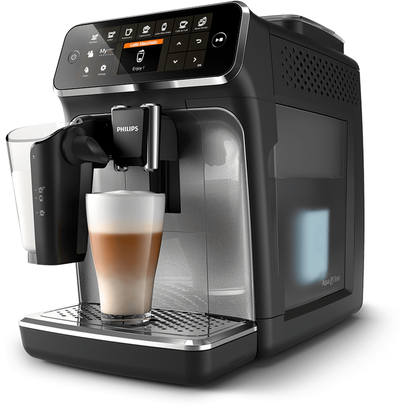 Ekspres ciśnieniowy Philips Series 4300 LatteGo EP4346/71 czarny front lewy obrót